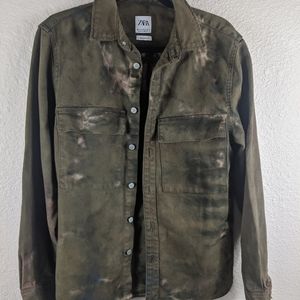 Men's Medium Zara Olive Distressed Denim Jacket